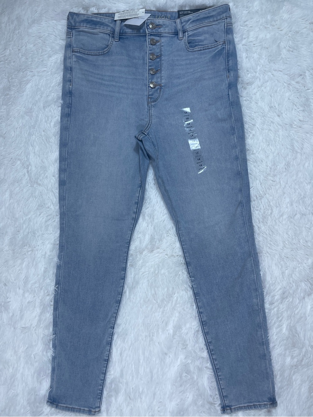 American Eagle Outfitters Super High-Rise Light Blue Button-Fly Jegging Sz 14R